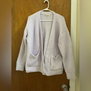 No Boundaries Light Lavender Open-Front Pocket Cardigan